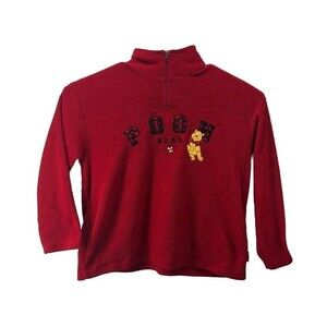 Vintage POOH Disney Winnie The Pooh Bear Red Fleece 1/4 Zip Pull Over Size Large
